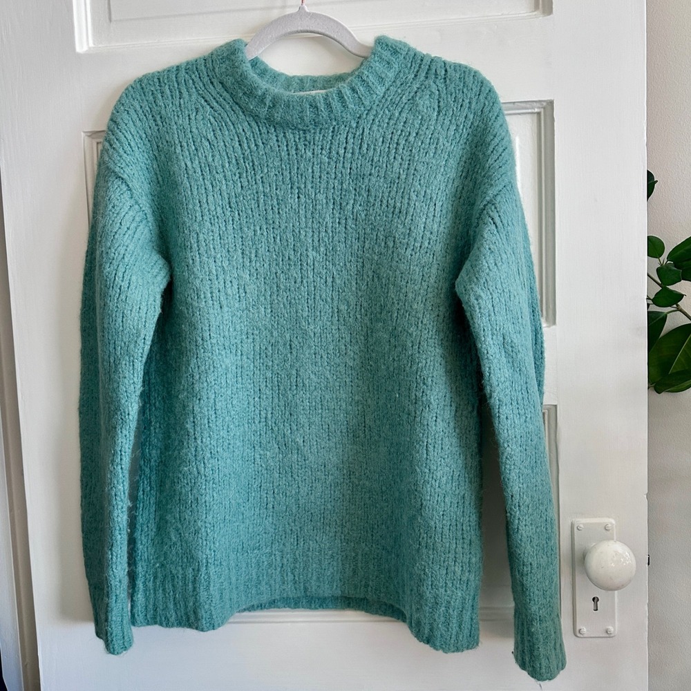 Tibi Alpaca Blend Shaker Stitch Crewneck Sweater Seafoam Green XS